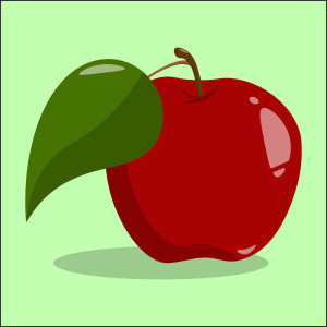 Раскрашенная картинка: осеннее яблоко с листиком