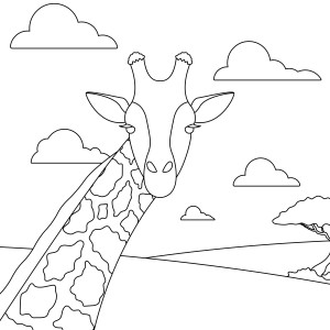Раскраска голова жирафа на фоне пустыни