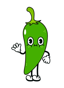 Раскрашенная картинка: забавный зеленый перец чили машущий рукой