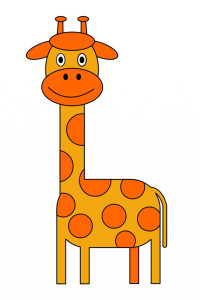 Раскрашенная картинка: мультяшный жираф по точкам