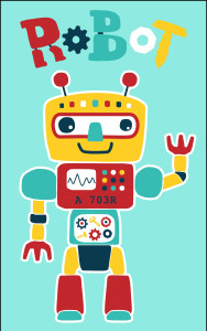 Раскрашенная картинка: радостный робот