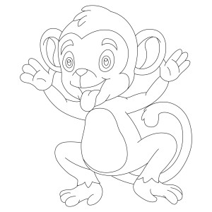 Раскраска обезьянка показывает язык и машет руками