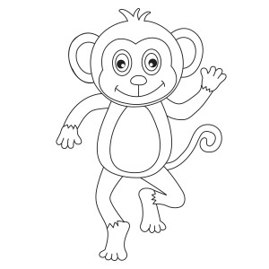Раскраска маленькая обезьянка машет рукой
