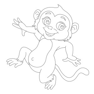 Раскраска хитрая обезьянка крадется на задних лапах