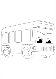 Раскраска игрушечный детский автобус с большими глазами