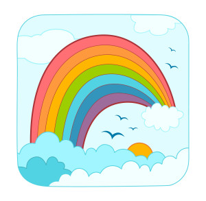 Раскрашенная картинка: радуга над облаками