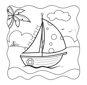 Раскраска кораблик в море