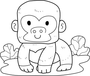 Раскраска обезьяна горилла сидит в листьях