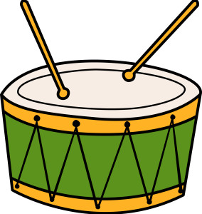 Раскрашенная картинка: музыкальная детская игрушка барабан