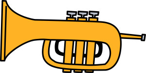 Раскрашенная картинка: игрушка музыкальный инструмент труба