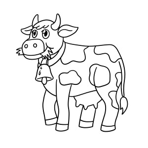 Раскраска коровка с колокольчиком кушает травку