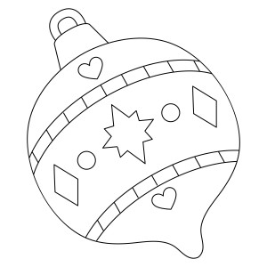 Раскраска ёлочная игрушка с узорами сердечек и звездочек