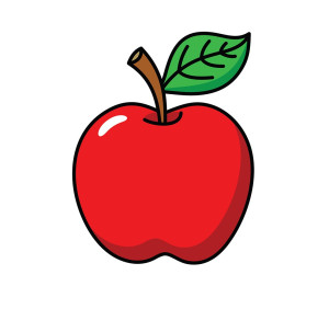 Раскрашенная картинка: большое яблоко с листиком
