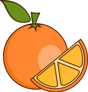 Раскрашенная картинка: оранжевый апельсин с долькой