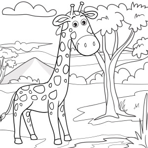 Раскраска жираф в лесу