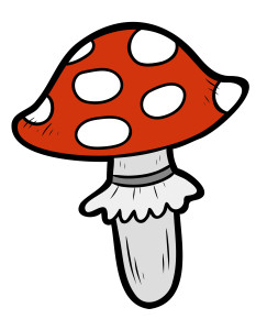 Раскрашенная картинка: сказочный гриб мухомор