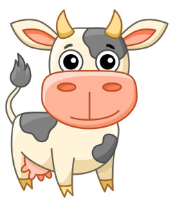Раскрашенная картинка: смешная корова с рогами по точкам