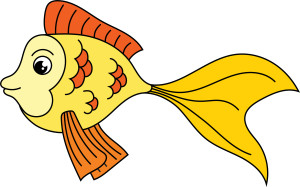 Раскрашенная картинка: рыбка с большим хвостом по точкам