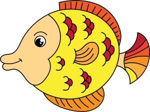 Раскрашенная картинка: красивая рыбка по точкам