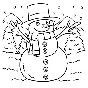 Раскраска большой снеговик в шляпе