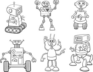 Раскраска мультяшные роботы «Дроиды»