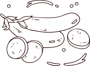Раскраска два аппетитных баклажана и ломтики