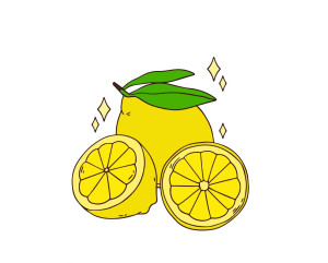 Раскрашенная картинка: яркий лимон с двумя половинками