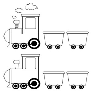 Раскраска два детских поезда с тележками