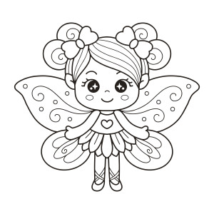 Раскраска маленькая девочка с крыльями бабочки и бантами
