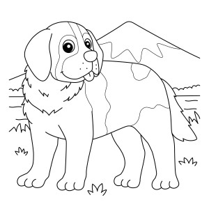 Раскраска собака сенбернар на фоне горы