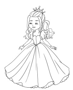 Раскраска принцесса в длинном бальном платье