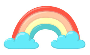 Раскрашенная картинка: многоцветная радуга в облаках
