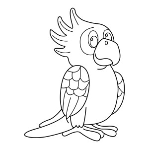 Раскраска задумчивый мультяшный попугай