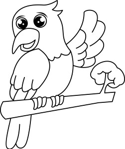 Раскраска попугай на ветке машет крылом