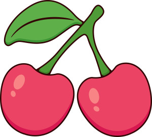 Раскрашенная картинка: две ягоды вишни с листом