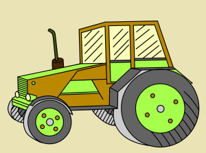 Раскрашенная картинка: сельскохозяйственный трактор
