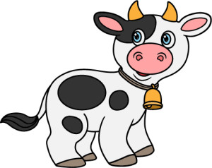 Раскрашенная картинка: симпатичная мультяшная корова с колокольчиком