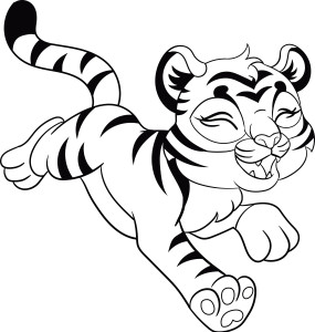 Раскраска бегущий тигр