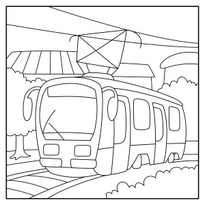 Раскраска современный трамвай на маршруте