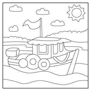 Раскраска корабль с флагом «Морские приключения»