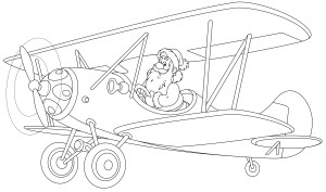 Раскраска самолет с пропеллером и дедушкой на борту