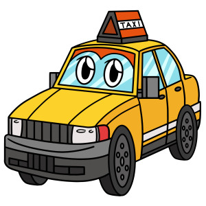 Раскрашенная картинка: легковая машина такси с лицом