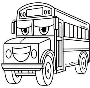 Раскраска веселый школьный автобус с лицом