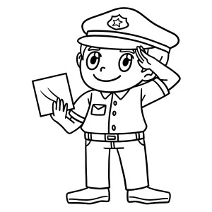 Раскраска полицейский с документом в руках