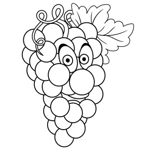 Раскраска мультяшная гроздь винограда с большими глазами