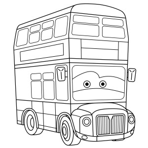 Раскраска английский двухэтажный автобус с лицом