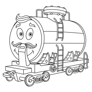Раскраска мультяшная железнодорожная цистерна с лицом