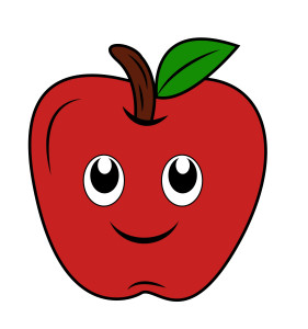 Раскрашенная картинка: яблочко с милым лицом