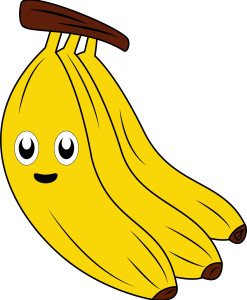 Раскрашенная картинка: банан с лицом и большими глазами