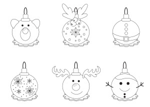Раскраска шесть новогодних ёлочных шаров